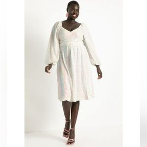 Eloquii Sequin Tie Bodice White Midi Dress